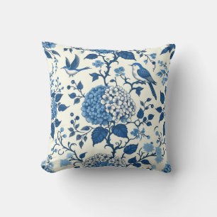 Chinoiserie Blau und Weiß Blume und Vögel Kissen