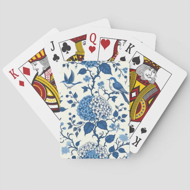 Chinoiserie Blau und Weiß Blume und Vögel Spielkarten (Rückseite)