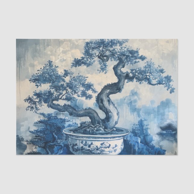 Chinoiserie Blau und Weiß Porzellan Design Seidenpapier (Vorderseite)