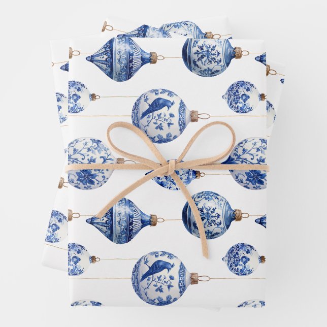 Chinoiserie Blau und Weiß Weihnachtsschmuck Geschenkpapier Set (Beispiel)