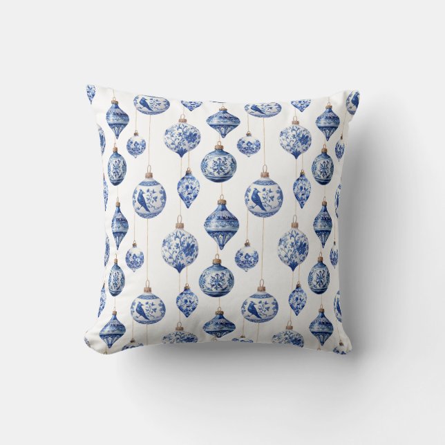 Chinoiserie Blau und Weiß Weihnachtsschmuck Kissen (Vorderseite)