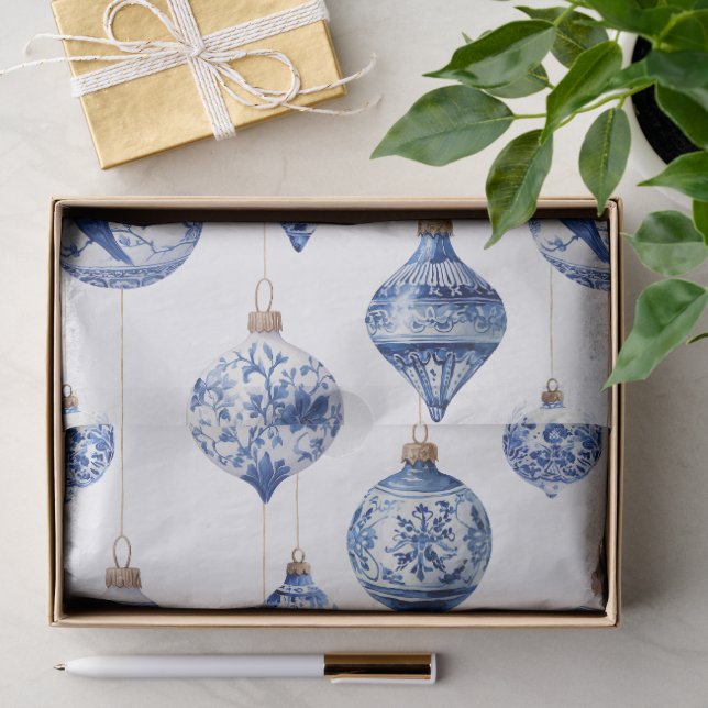 Chinoiserie Blau und Weiß Weihnachtsschmuck Seidenpapier (Geschenk)