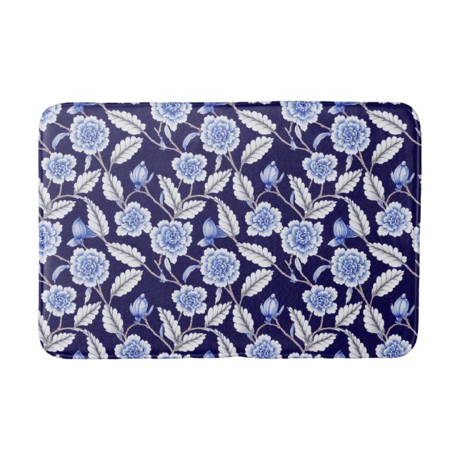 Chinoiserie Blau und Weiße Flora Hampton Willow Badematte (Vorderseite)