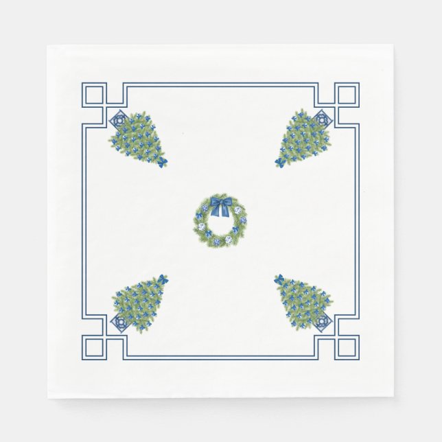 Chinoiserie Blau und weiße Weihnachten Serviette (Vorderseite)