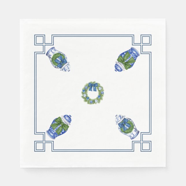 Chinoiserie Blau und weiße Weihnachten Serviette (Vorderseite)