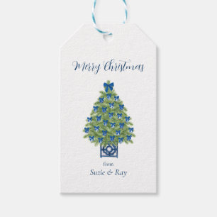 Chinoiserie Blau und weiße Weihnachtsbaume Geschenkanhänger