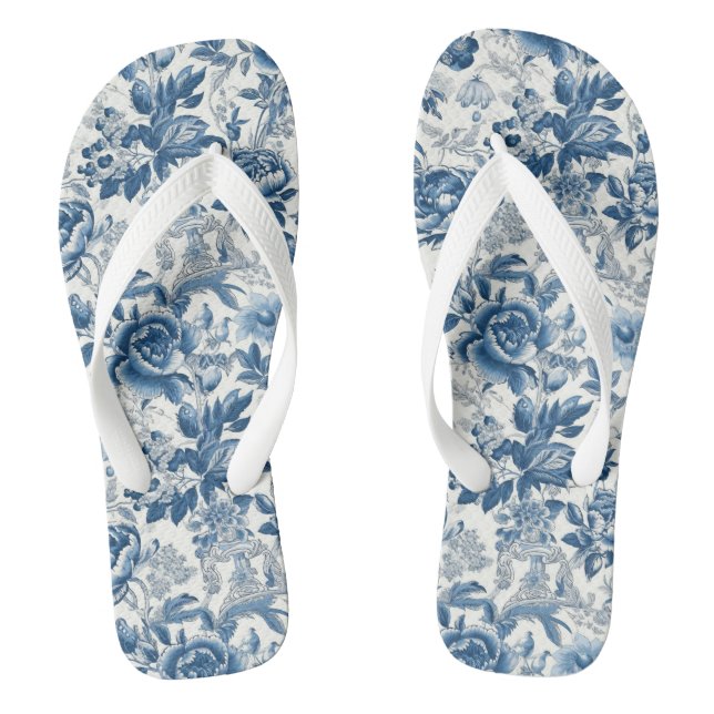 Chinoiserie Blau- und Weißspitzen Blume Flip Flops (Fußbett)