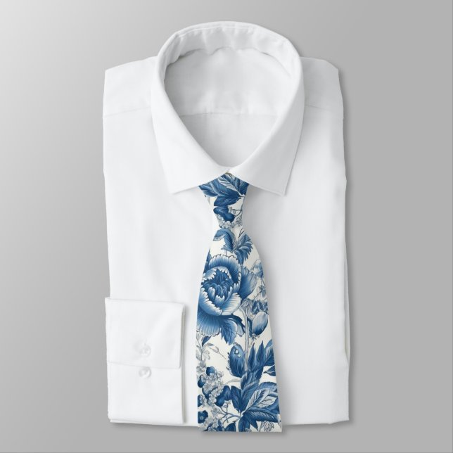 Chinoiserie Blau- und Weißspitzen Blume Krawatte (Gebunden)