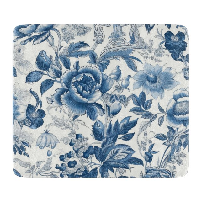 Chinoiserie Blau- und Weißspitzen Blume Schneidebrett (Vorderseite)