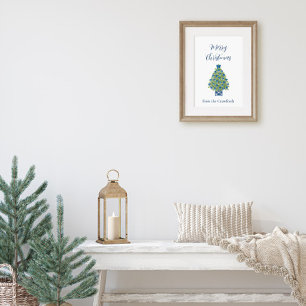 Chinoiserie Blau-Weiß-Christbaum Poster