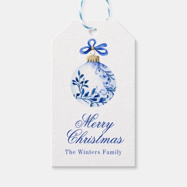 Chinoiserie Blau & Weiß Weihnachtsschmuck Geschenkanhänger (Vorderseite)