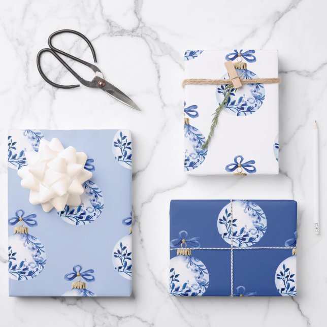 Chinoiserie Blau & Weiß Weihnachtsschmuck Geschenkpapier Set (Vorderseite)
