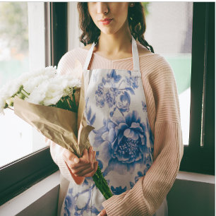 Chinoiserie Blau Weiße Schmetterling Rosen Schürze