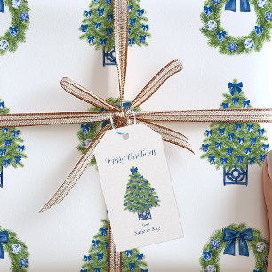 Chinoiserie Blau-Weiße Weihnachtsbaum Geschenkanhänger