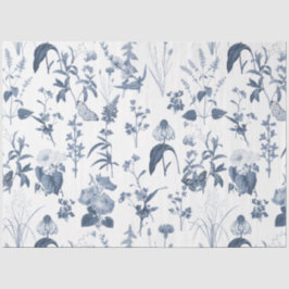 Chinoiserie Blau Weiße Wildblume Blumendekoupage Seidenpapier