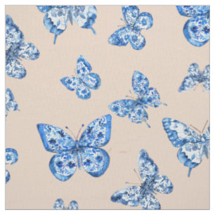 Chinoiserie Blau Weißer Schmetterling Blush Hinter Stoff