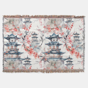 Chinoiserie Blaue Pagode Rosa Blüten Floral Decke