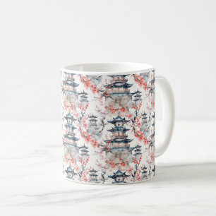 Chinoiserie Blaue Pagode Rosa Blüten Floral Kaffeetasse