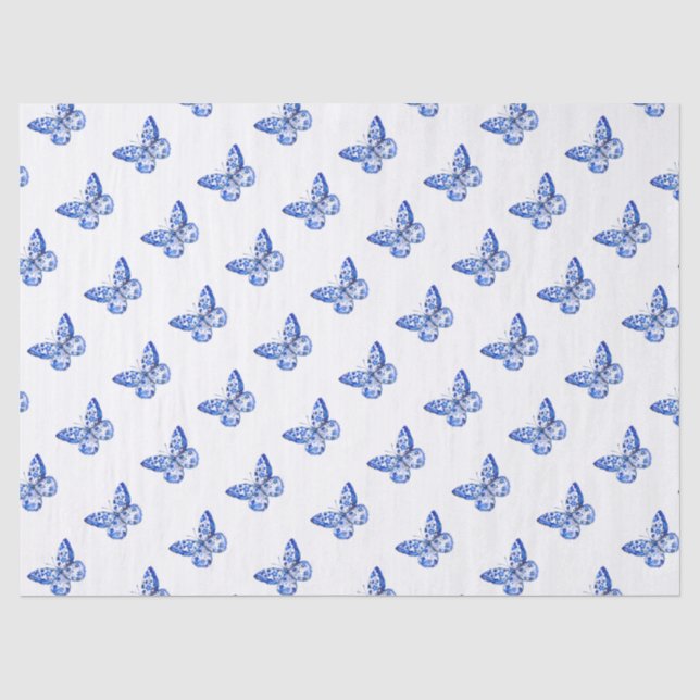 Chinoiserie Blaue Schmetterlinge Gewebe Papier (Vorderseite)