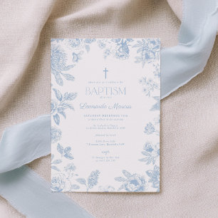 Chinoiserie Blaue Toile-Blumen-Taufe Einladung