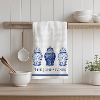 Chinoiserie Blaue und Weiße Ingwertöpfe Geschirrtuch