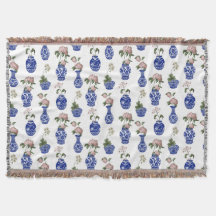 Chinoiserie blaue Vasen und Blumen 