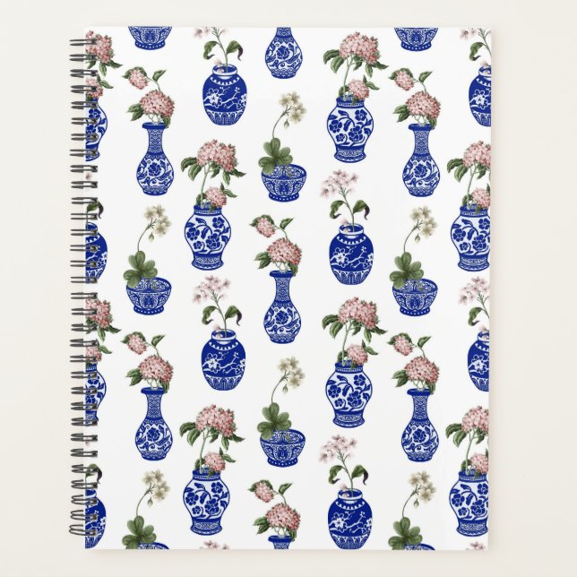 Chinoiserie blaue Vasen und Blumen  Planer (Vorderseite)