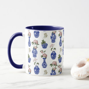 Chinoiserie blaue Vasen und Blumen  Tasse