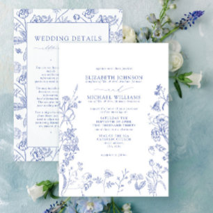 Chinoiserie Blaue Viktorianische Blumendetails Hoc Einladung
