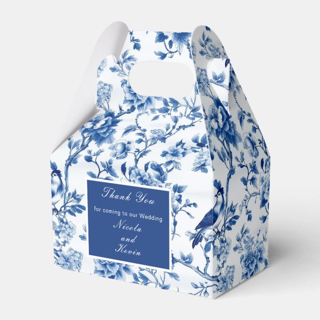 Chinoiserie Blaue Vögel und Blume Hochzeit Geschenkschachtel (Vorderseite)