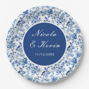Chinoiserie Blaue Vögel und Blume Hochzeit Pappteller