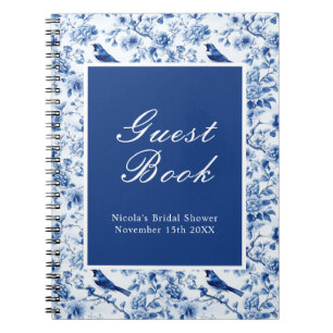 Chinoiserie Blaue Vögel und Blumen Brautparty Notizblock