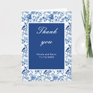 Chinoiserie Blaue Vögel und Blumen Hochzeit Dankeskarte