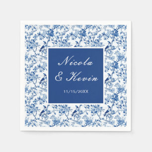 Chinoiserie Blaue Vögel und Blumen Hochzeit Serviette