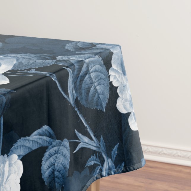 Chinoiserie Blauer Antik Redouté Rose Muster Tischdecke (Beispiel)