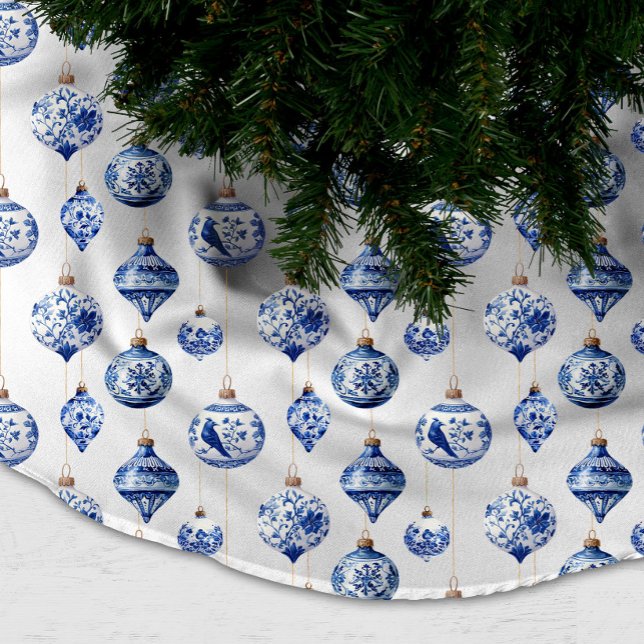 Chinoiserie-Blauer-Christbaumkugeln-Weihnachtsbaum Polyester Weihnachtsbaumdecke (Chinoiserie Baubles Christmas Tree Skirt)