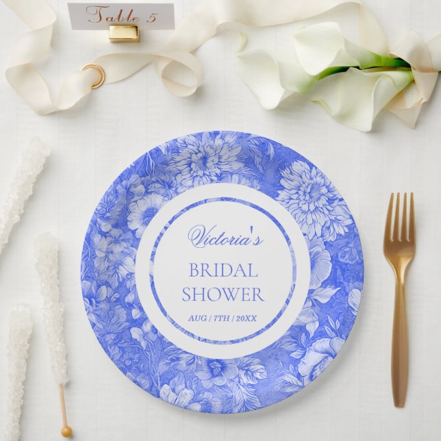 Chinoiserie Blaues Brautparty Pappteller (Hochzeit)