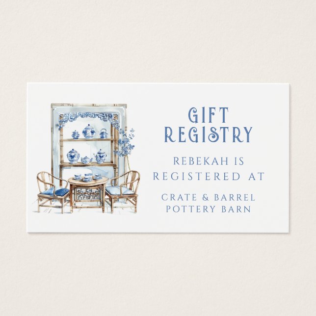 Chinoiserie bleue et blanche | Carte de registre d (Devant)