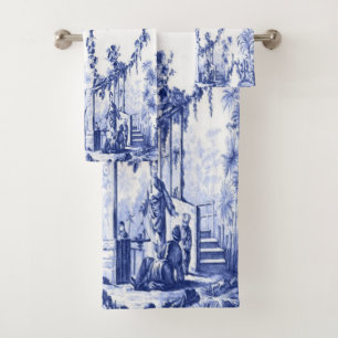 Chinoiserie bleue et blanche Oriental 3 pièces Lux