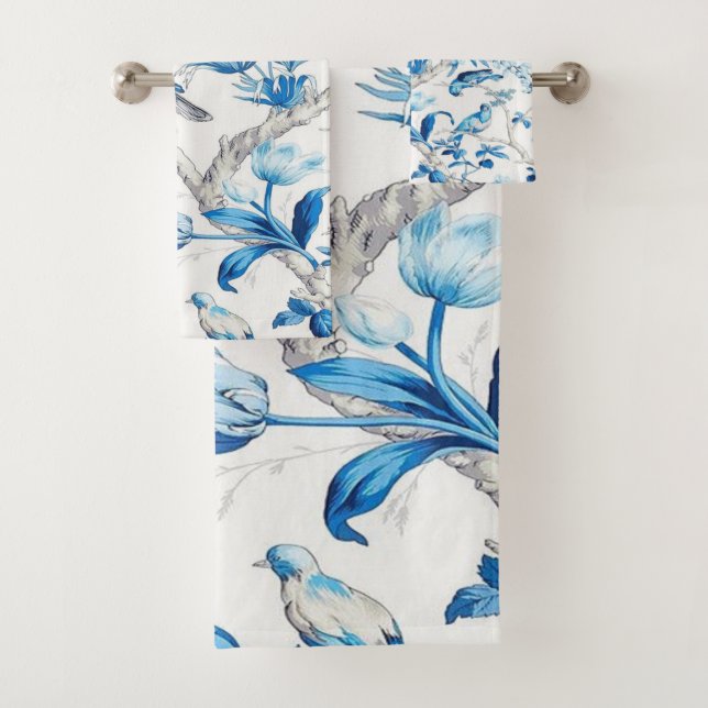 Chinoiserie bleue et blanche Oriental 3 pièces Lux (En situation)