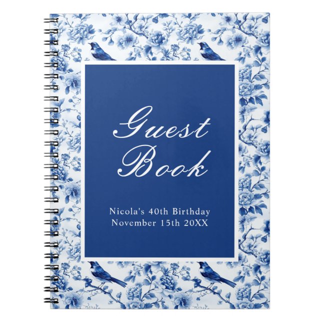 Chinoiserie Blue Birds and Flowers Birthday Notizblock (Vorderseite)