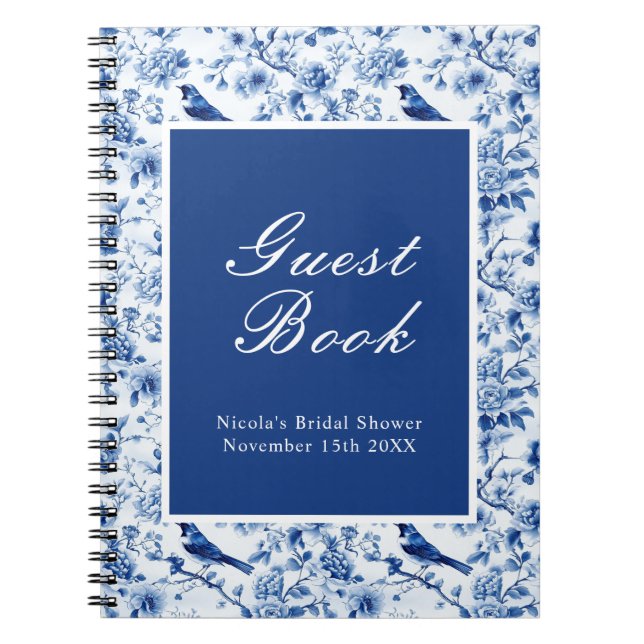 Chinoiserie Blue Birds and Flowers Bridal Shower Notizblock (Vorderseite)