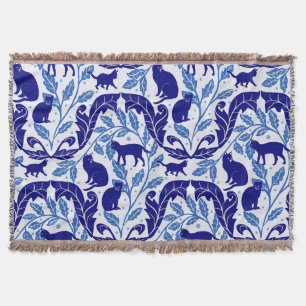 Chinoiserie Blue Black Cat-Whimsical Decke