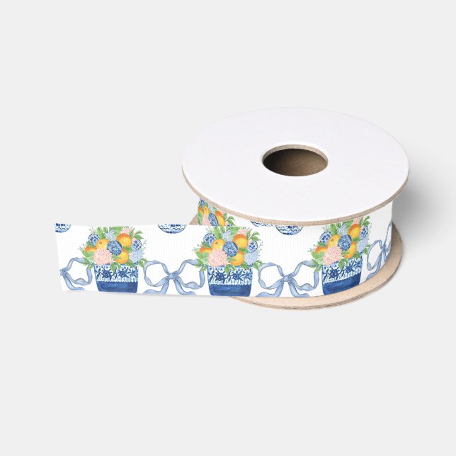 Chinoiserie Blue Bows & Mandarins Ripsband (Spule)