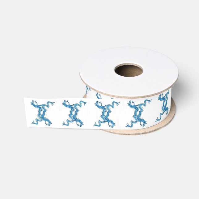 Chinoiserie Blue Chinese Dragons Ripsband (Spule)