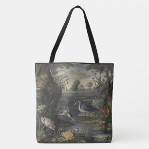 Chinoiserie Blue Crane Antique Botanical im Luxuss Tasche