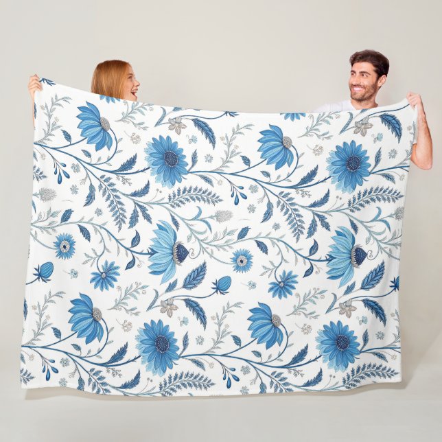 Chinoiserie Blue Echinacea Pattern Fleecedecke (Beispiel)