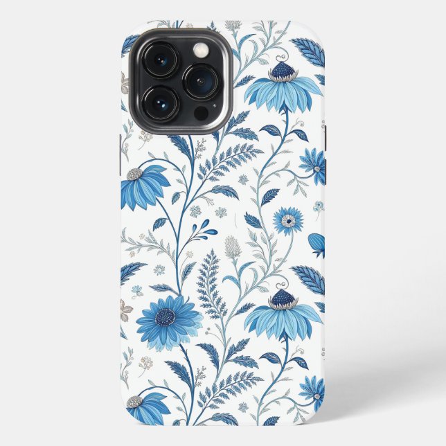Chinoiserie Blue Echinacea Pattern iPhone 13 Pro Max Hülle (Rückseite)