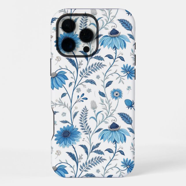Chinoiserie Blue Echinacea Pattern iPhone 16 Pro Max Hülle (Rückseite)