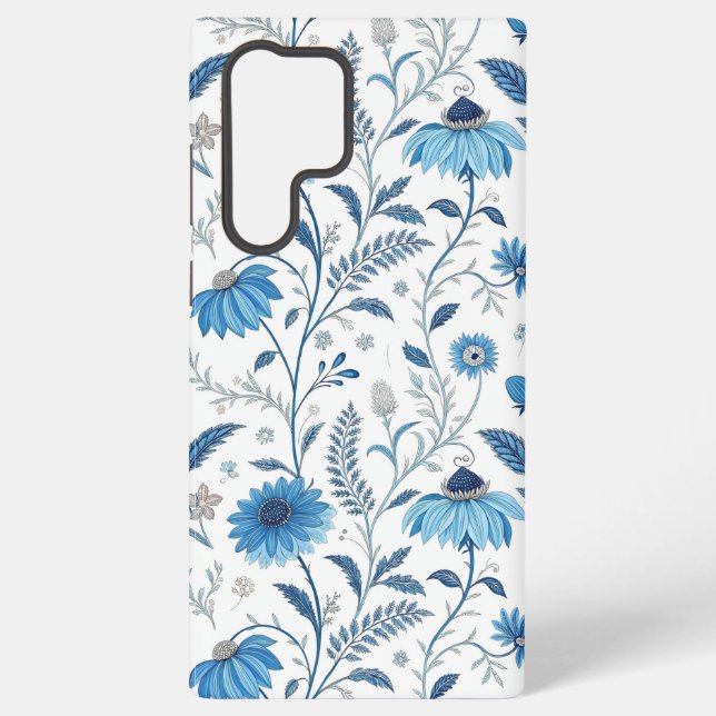 Chinoiserie Blue Echinacea Pattern Samsung Galaxy Hülle (Rückseite)